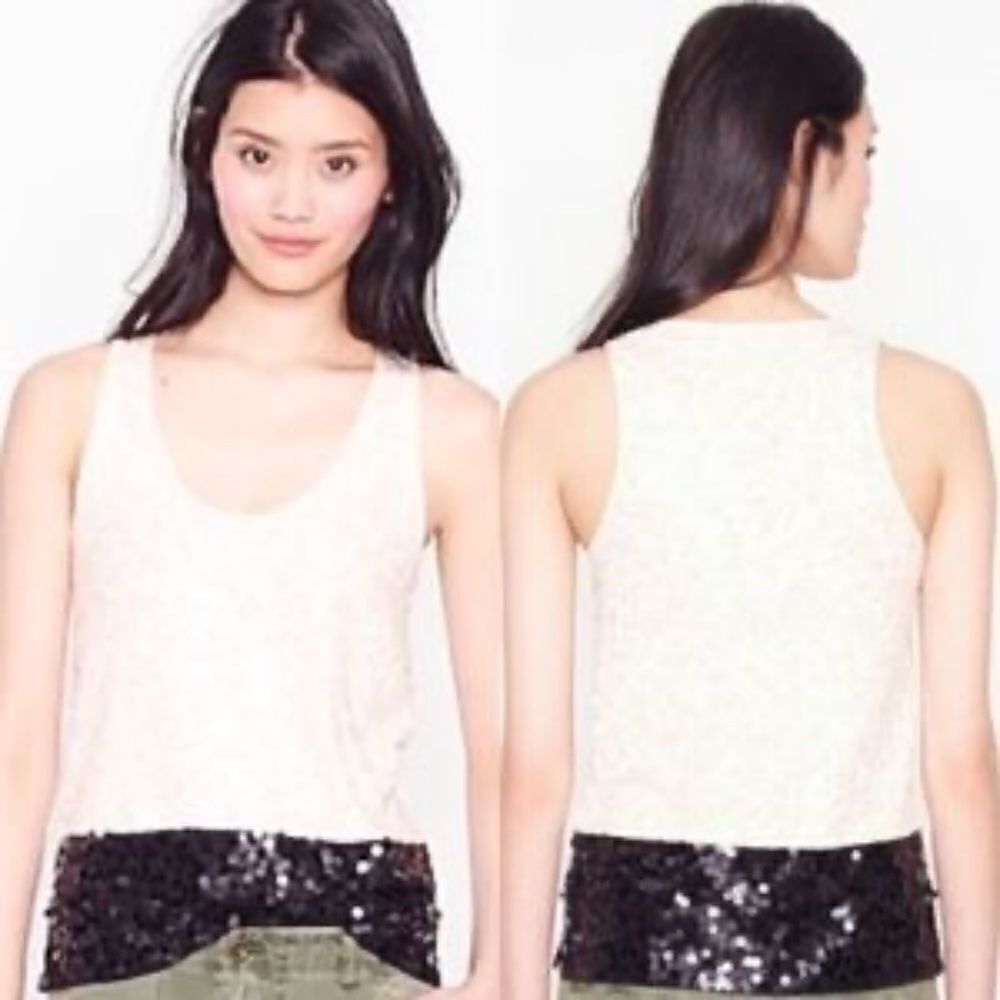 NWT J. Crew cream and black colorblock sequin tank top blouse HOLIDAY Sz Small